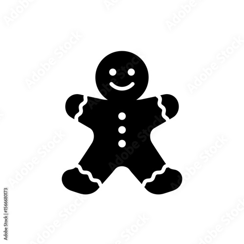 Gingerbread man silhouette with smiling face and decorative details  