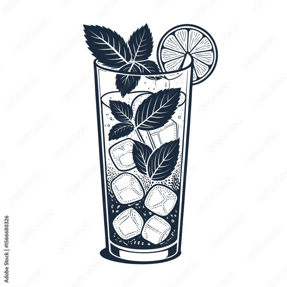 Obraz premium Mojito cocktail in highball glass with ice and mint leaves 