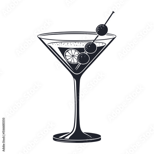 Classic martini cocktail with lime and olives in glass  