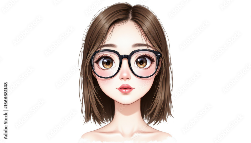 Fototapeta premium Girl with glasses, a portrait of focused learning and modern style stylish