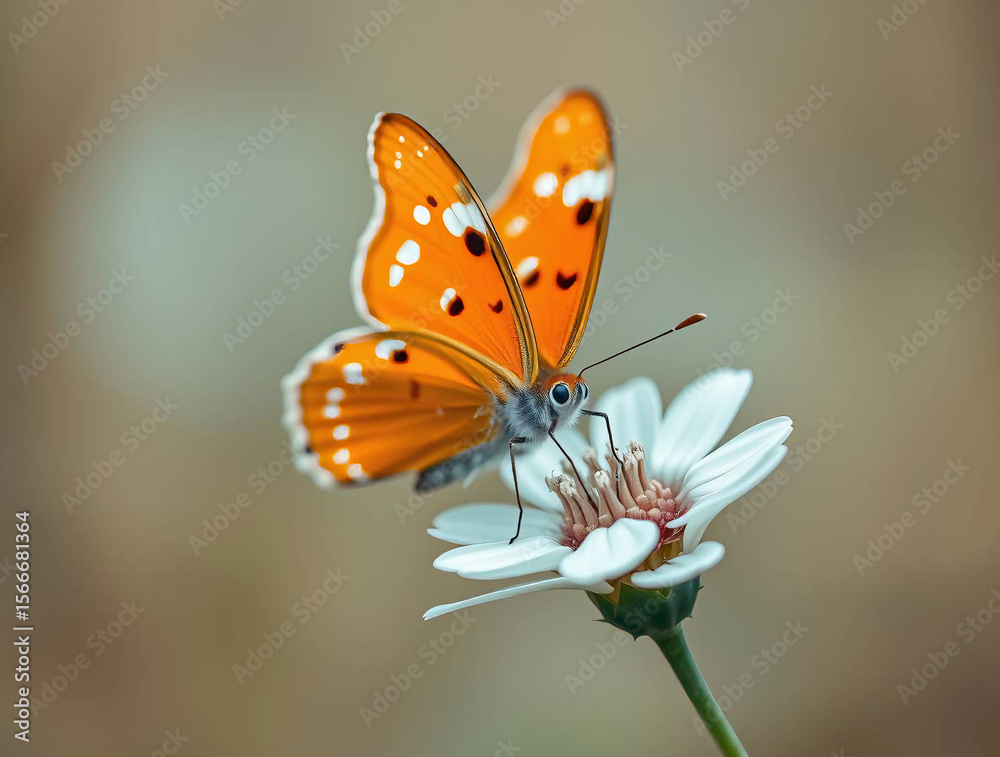 Obraz premium Macro Close-Up of Vibrant Butterfly Perched on Blooming Flower | AI-Generated Nature Wildlife Photography