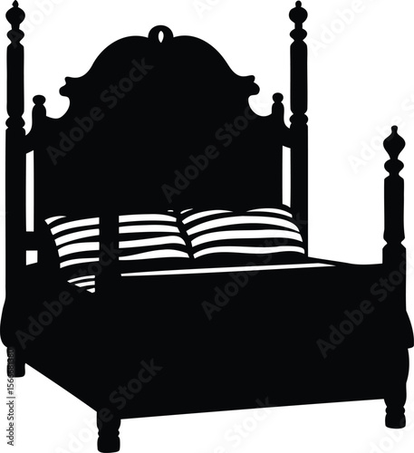 Silhouette of a classic bed icon with striped pillows