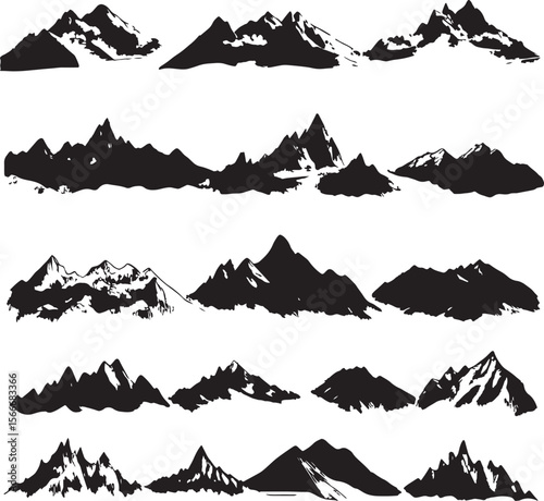 Collection of Mountain clean simple vector silhouette black vector illustration