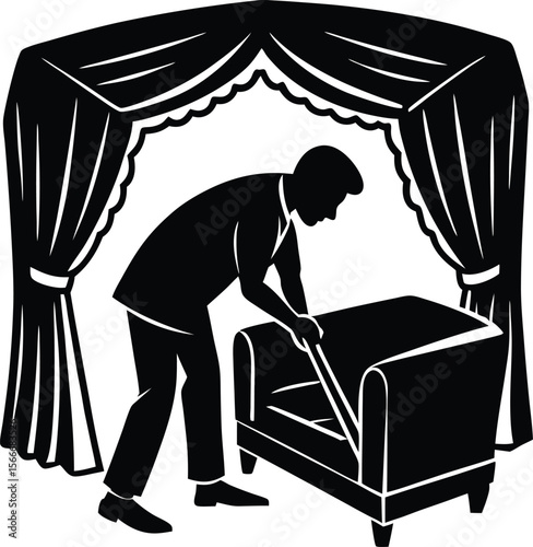Home cleaning illustration vector silhouette cleaning under couch silhouette