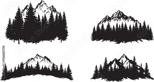 forest mountain clean simple vector silhouette black vector illustration