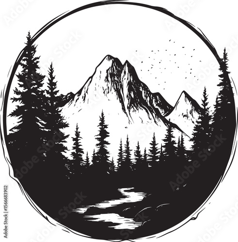 Mountain clean simple vector silhouette black vector illustration