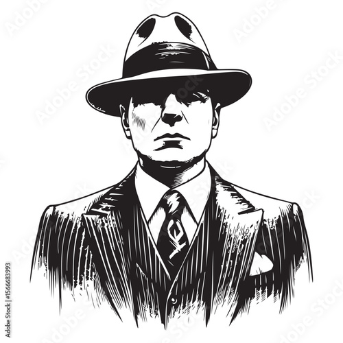 Mafioso gentleman in suit and hat sketch vector image