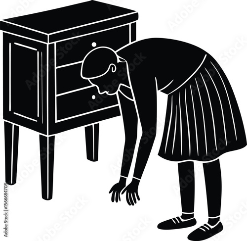 Home cleaning illustration vector silhouette person cleaning under furniture silhouette