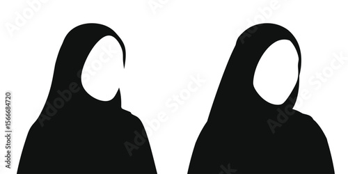 Set of Muslim Woman Pashmina Hijab Silhouettes - Elegant Islamic Head Covering & Modest Fashion Icons
