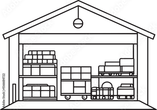 warehouse clean simple vector linear outline black vector illustration