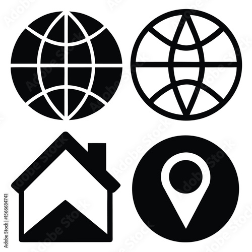 This travel icons set features a global network of interconnected earth symbols, ideal for web and business design concepts