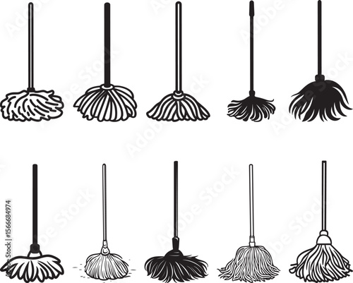 Clean and simple black vector silhouette of a mop icon.