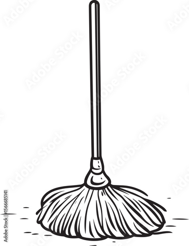 Clean and simple black vector linear outline of a mop.