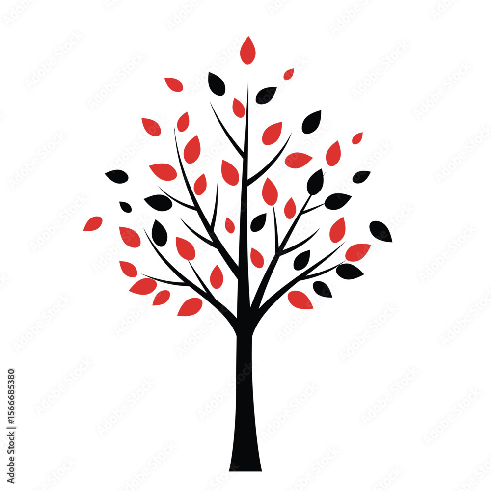Fototapeta premium Abstract Red and Black Tree Silhouette