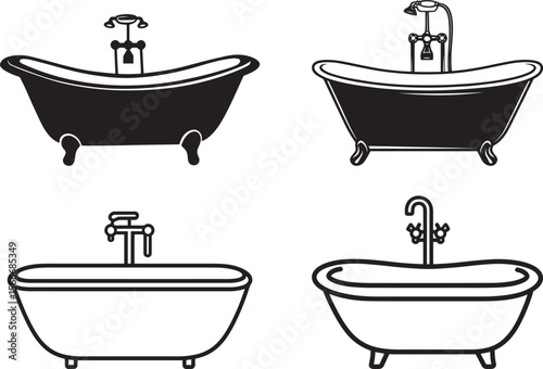 bathtub icon clean simple silhouette black vector illustration