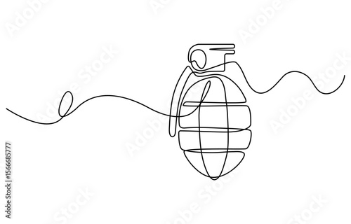 Bomb continuous one line drawing. Hand drawn one line vector. Bomb one line art, hand drawn military supply, ammunition continuous contour. Dangerous explosive device. Editable stroke.