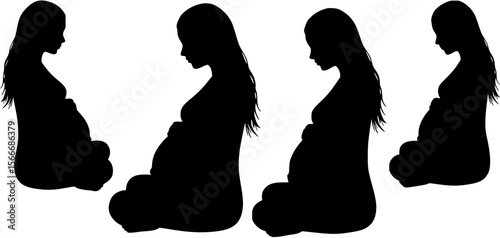 Pregnant woman silhouette with long hair sitting cross legged on white background, pregnant, woman, silhouette, pregnancy, expecting, motherhood, sitting, cross legged, long hair, vector, maternity