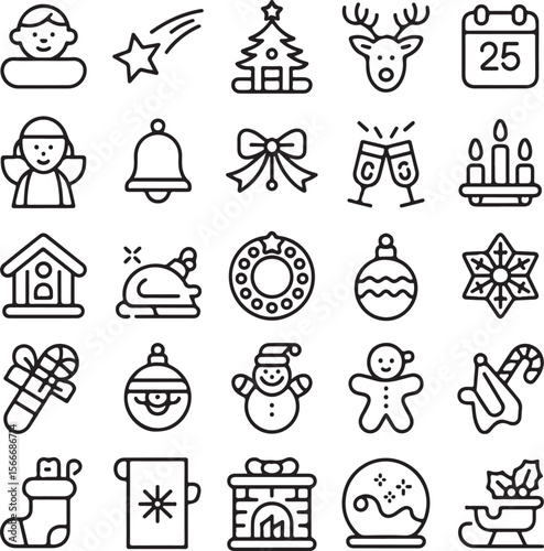 Christmas Icons A Collection of Festive Line Art Graphics