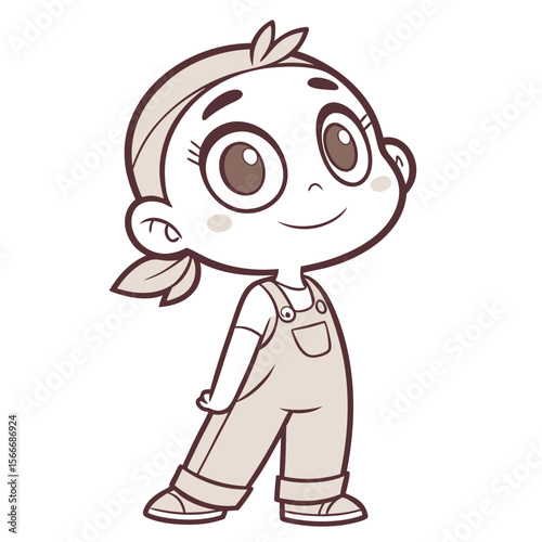 Cute cartoon girl in overalls