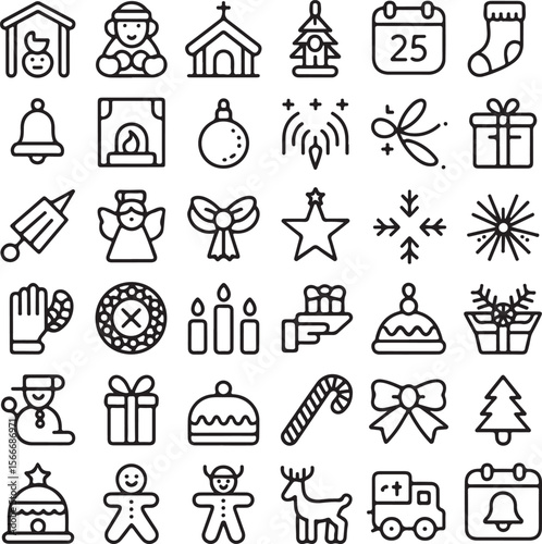 Christmas Icons A Comprehensive Collection of Festive Line Art Graphics