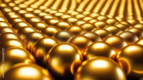 Abstract background of gold capsules, yellow gold texture, balls in a row