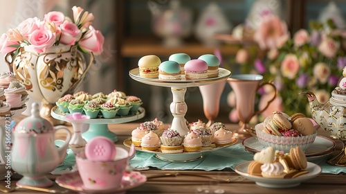 Wallpaper Mural Retro-style Coffee and Dessert Table Arrangement: A Nostalgic Journey Through Vintage Elegance, Timeless Flavors, and Artistic Presentation for Themed Events, Weddings, and Retro-inspired Gatherings Torontodigital.ca