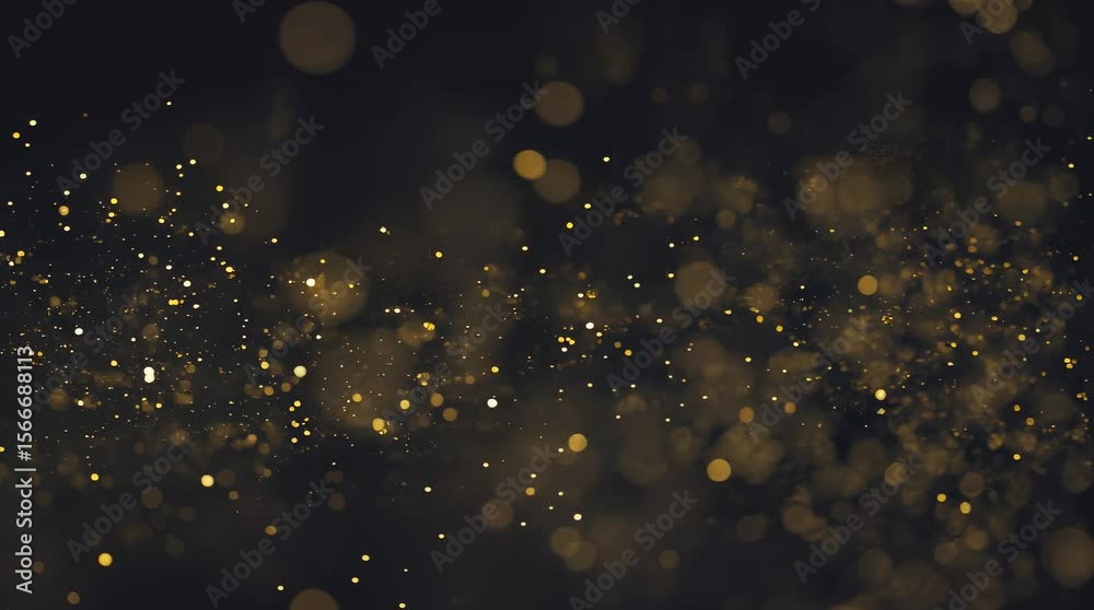 Abstract background of golden glitter dust, gold and black, representing festive celebration and luxury with copy space