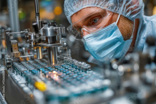 Pharmaceutical technician examining glass vials