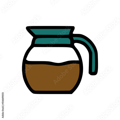 Simple Coffee Pot Icon with Transparent Glass Body and Freshly Brewed Coffee in Flat Design Style