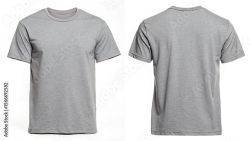 Heathered Gray Crew Neck T-Shirt Mockup: Front and Back Views, Studio Shot, Clean Minimalist Style