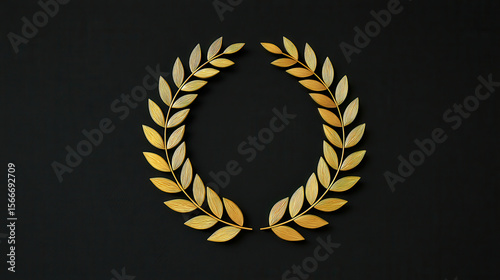 Elegant golden laurel wreath logo design on a sleek black background for award and victory concepts, featuring a minimal and artistic illustration