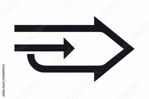Illustration of three black arrows one curving back and merging into a larger arrow pointing right