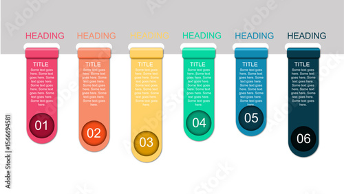 Colorful Vertical 6-Step Infographic Diagram for PowerPoint Presentation and Business Process Workflow. Fully editable modern infographic vector elements SVG file compatible with PowerPoint.