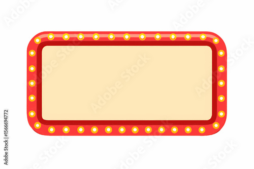 Illustration of a red rectangular marquee sign with yellow bulbs on a white background space for text