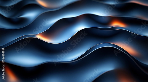 Glowing metallic waves flow across a dark background