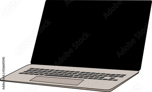 Vector Laptop Illustration with Black Screen – Turned Off Computer for Technology or Shutdown Concept