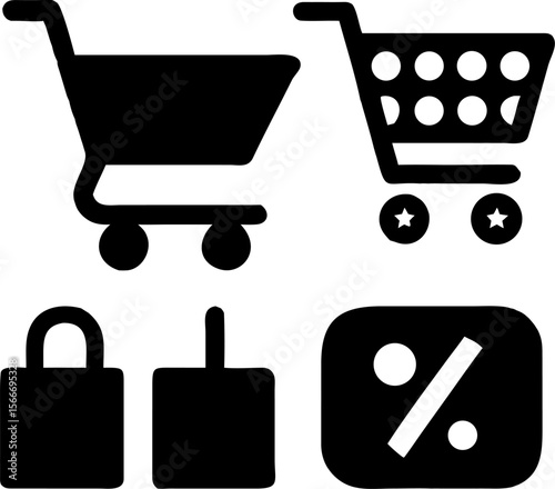 A versatile set of shopping cart icons ideal for e-commerce, retail, and web design, symbolizing purchase and online store functions