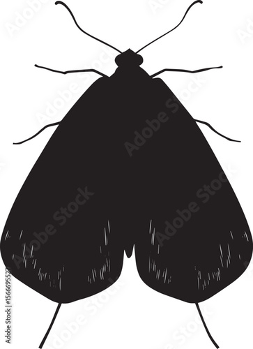 Moth in Crawling Motion Body close to the surface with legs extended, moving slowly and deliberately. Full-length silhouette black vector design.