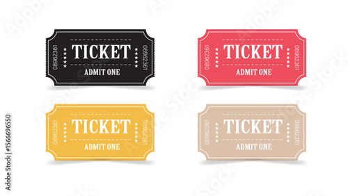 Set of movie colored ticket .Tickets for cinema, movie, circus, carnival, film, festival.Retro ticket design template. 