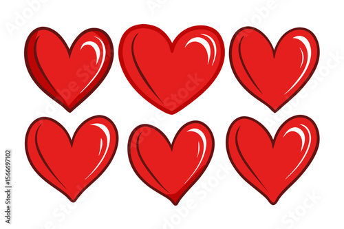 Six Red Cartoon Hearts; Valentine's Day; Love; Romantic; Graphic Design Elements