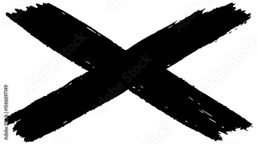 Bold Black Grunge X Mark;  Abstract Rejection Symbol; High-Resolution Graphic Design Element.