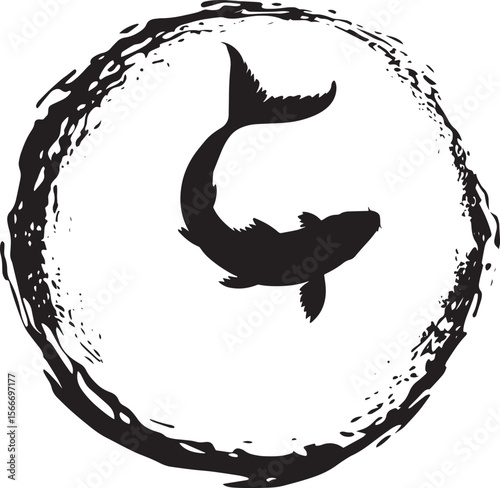Goldfish Playing Swimming around playfully in circles or darting back and forth with tail flicking. full length silhouette black vector illustration