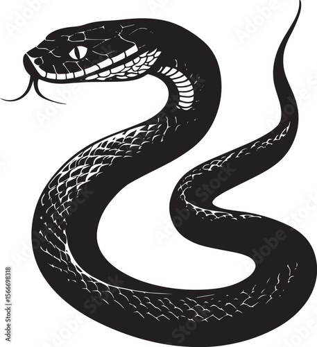 Snake Hunting Head raised and body extended forward with alert posture, tail still. full length silhouette black vector illustration
