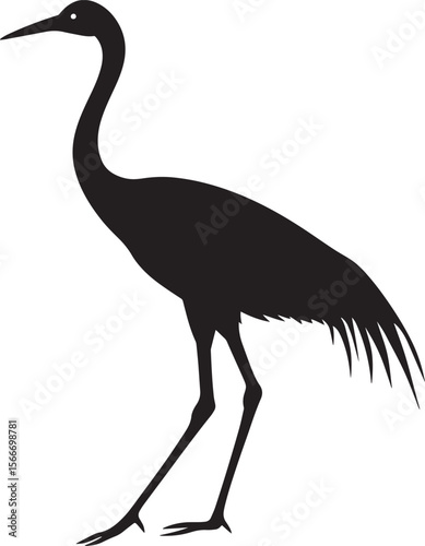Crane Walking Long strides with head forward body steady legs straight. full length silhouette black vector illustration