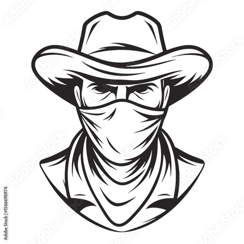 Front view of a masked cowboy with bandana	