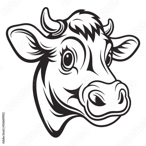 Cute Cartoon Cow Head with Big Eyes	