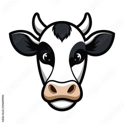 Adorable Holstein Friesian Cow Face Portrait Illustration	