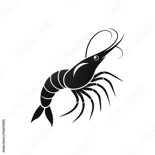 vector silhouette illustration of a shrimp on white background