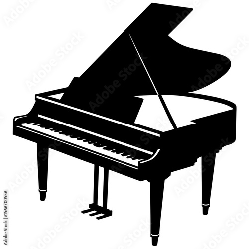 grand piano and music notes isolated on  silhouette white background 