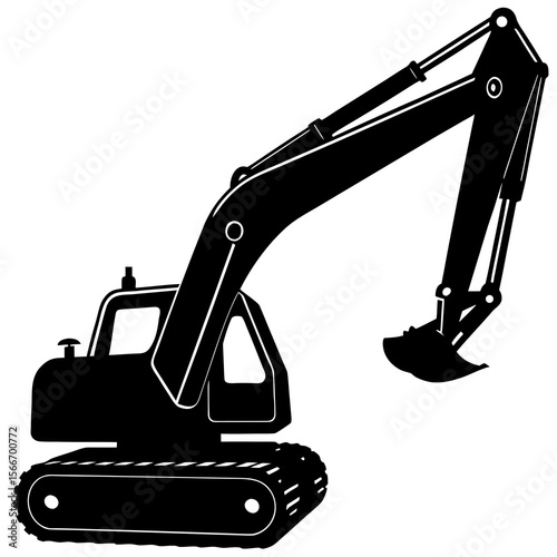 excavator isolated on  silhouette white background